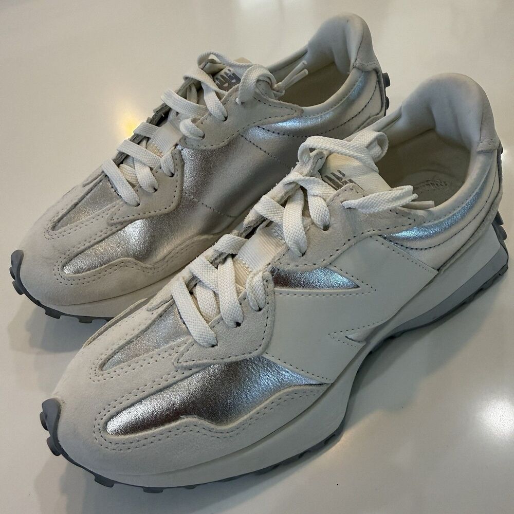 New Balance 327 Leather Casual Womens Size 8 Sneakers Shoes SILVER Metallic